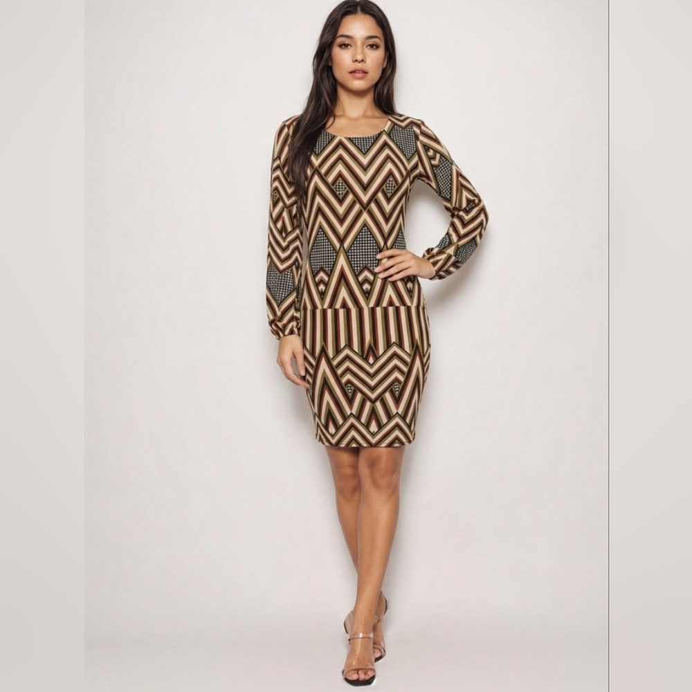 Coveted Clothing Multicolor Chevron Long Sleeve Dress Sz Small